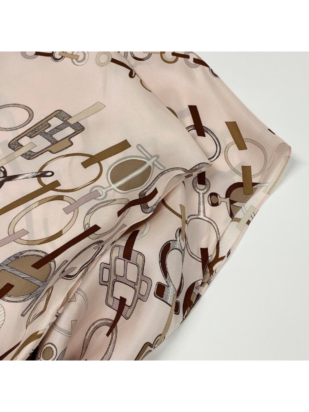 Hermes Re Boucles Printed Dress French Sleeve with Belt 44 Light Pink Silk - Picture 7 of 11